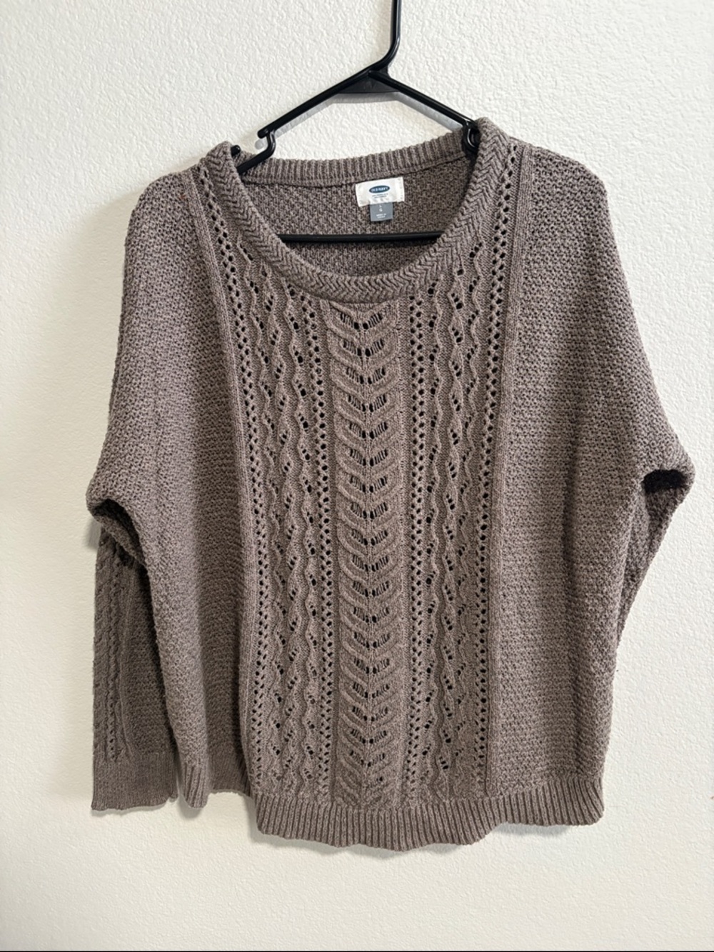 Old Navy Taupe Open-Stitch Crewneck Sweater